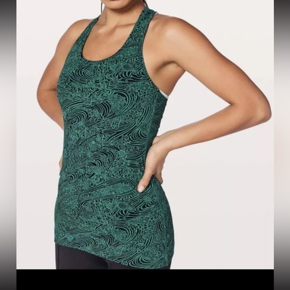 Lululemon Women Kitakami Viridian Green Black CRB Cool Racerback II Tank Sz 4 - Picture 1 of 5